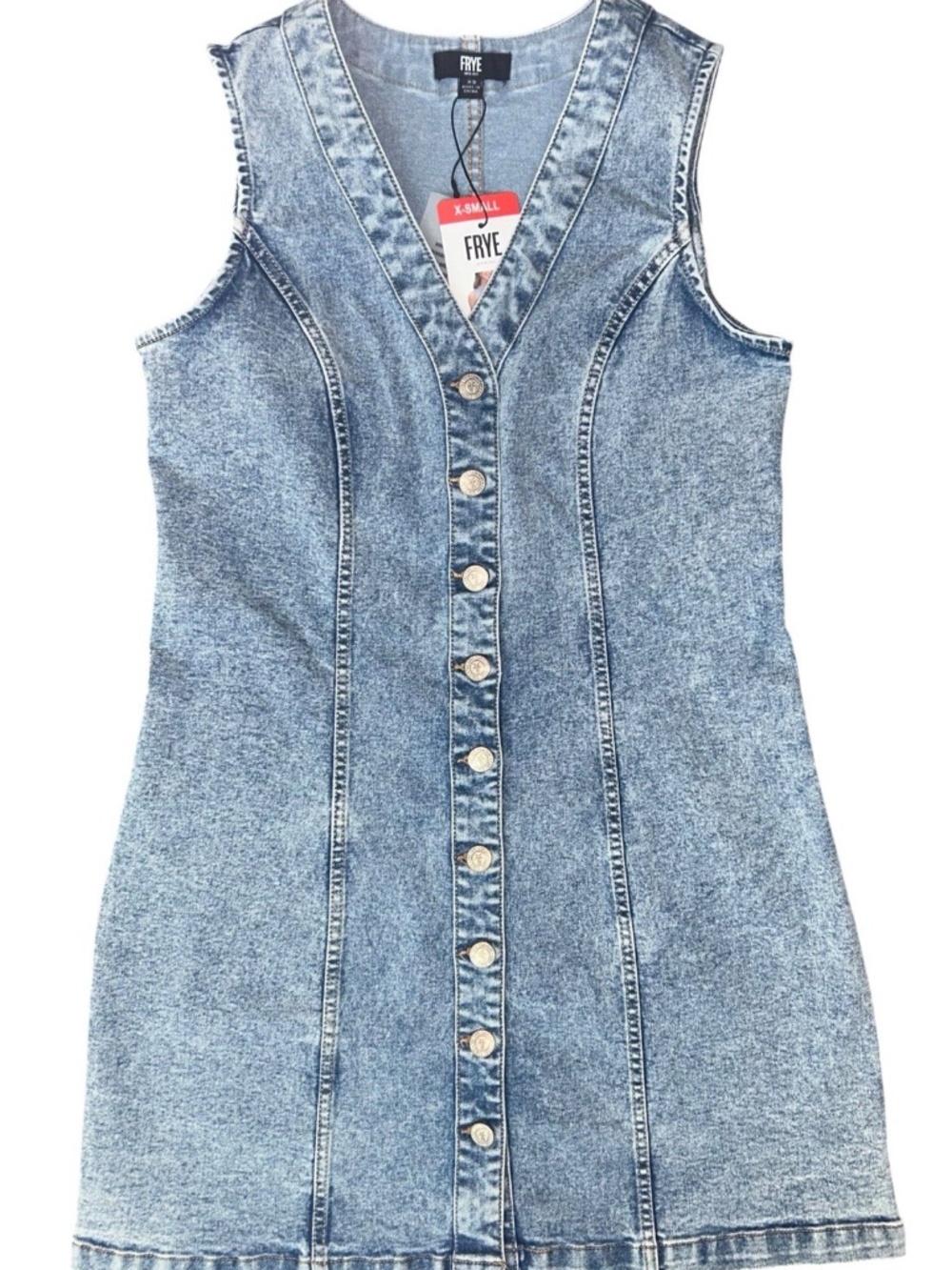 Frye Denim Dress Women Size X-Small XS Blue Button Light Wash Cotton Stretch NWT